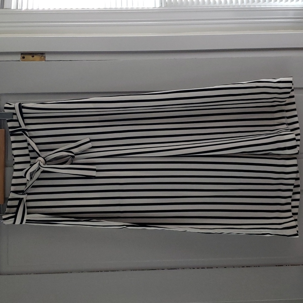 Black and off white striped wide leg pants.